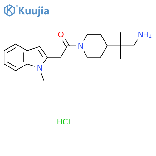 1-4-(1-amino-2-methylpropan-2-yl)piperidin-1-yl-2-(1-methyl-1H-indol-2-yl)ethan-1-one hydrochloride structure