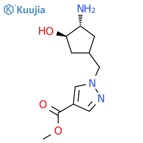 rac-methyl 1-{(3R,4R)-3-amino-4-hydroxycyclopentylmethyl}-1H-pyrazole-4-carboxylate structure