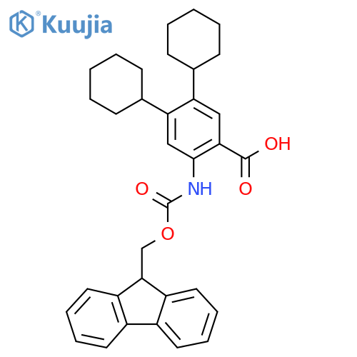 4,5-dicyclohexyl-2-({[(9H-fluoren-9-yl)methoxy]carbonyl}amino)benzoic acid structure