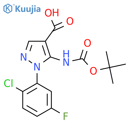 5-{[(tert-butoxy)carbonyl]amino}-1-(2-chloro-5-fluorophenyl)-1H-pyrazole-4-carboxylic acid structure