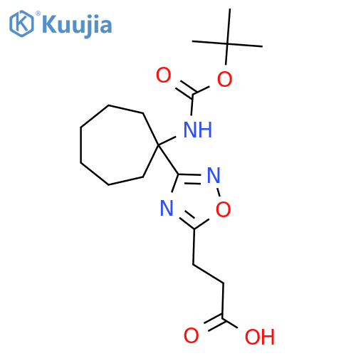 3-3-(1-{(tert-butoxy)carbonylamino}cycloheptyl)-1,2,4-oxadiazol-5-ylpropanoic acid structure