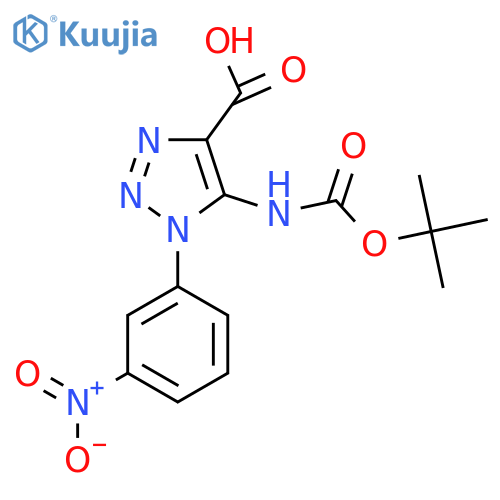 5-{(tert-butoxy)carbonylamino}-1-(3-nitrophenyl)-1H-1,2,3-triazole-4-carboxylic acid structure
