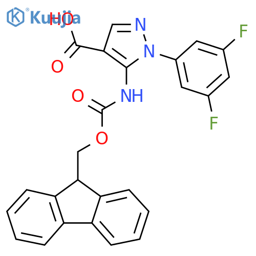 1-(3,5-difluorophenyl)-5-({[(9H-fluoren-9-yl)methoxy]carbonyl}amino)-1H-pyrazole-4-carboxylic acid structure