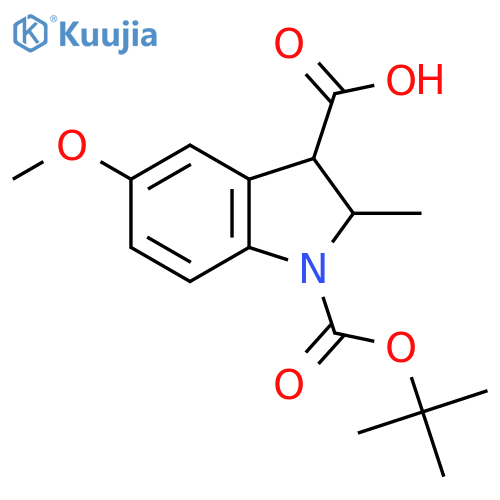 1-[(tert-butoxy)carbonyl]-5-methoxy-2-methyl-2,3-dihydro-1H-indole-3-carboxylic acid structure