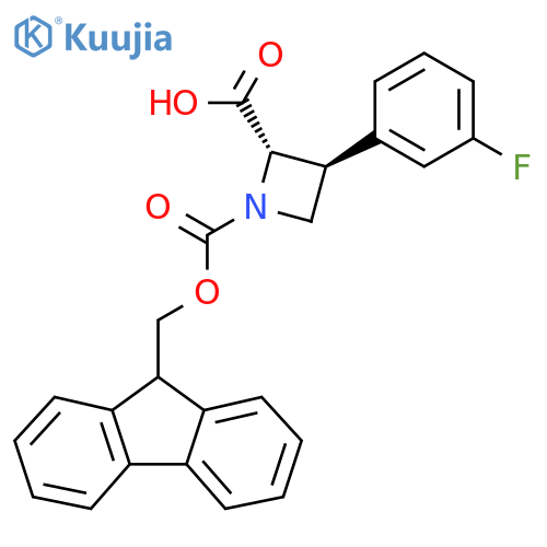 rac-(2R,3R)-1-{[(9H-fluoren-9-yl)methoxy]carbonyl}-3-(3-fluorophenyl)azetidine-2-carboxylic acid structure