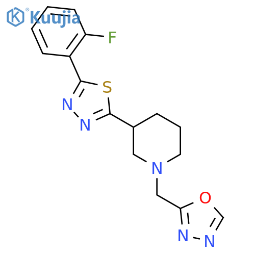 3-[5-(2-Fluorophenyl)-1,3,4-thiadiazol-2-yl]-1-[(1,3,4-oxadiazol-2-yl)methyl]piperidine structure