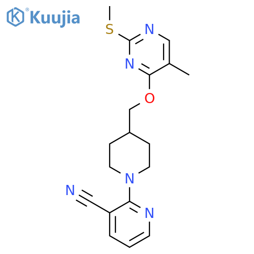 2-[4-({[5-Methyl-2-(methylsulfanyl)pyrimidin-4-yl]oxy}methyl)piperidin-1-yl]pyridine-3-carbonitrile structure