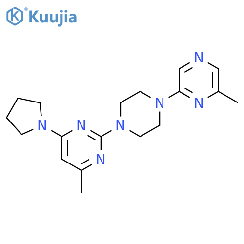4-methyl-2-[4-(6-methylpyrazin-2-yl)piperazin-1-yl]-6-(pyrrolidin-1-yl)pyrimidine structure