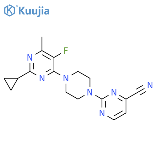 2-[4-(2-cyclopropyl-5-fluoro-6-methylpyrimidin-4-yl)piperazin-1-yl]pyrimidine-4-carbonitrile structure