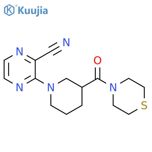 3-[3-(thiomorpholine-4-carbonyl)piperidin-1-yl]pyrazine-2-carbonitrile structure