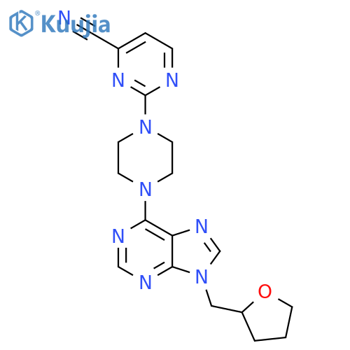 2-(4-{9-[(oxolan-2-yl)methyl]-9H-purin-6-yl}piperazin-1-yl)pyrimidine-4-carbonitrile structure