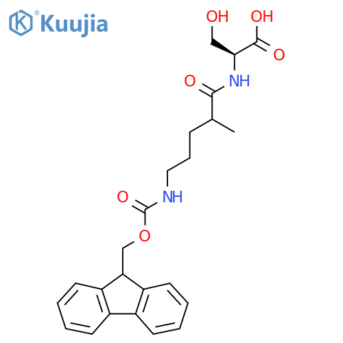 (2S)-2-5-({(9H-fluoren-9-yl)methoxycarbonyl}amino)-2-methylpentanamido-3-hydroxypropanoic acid structure