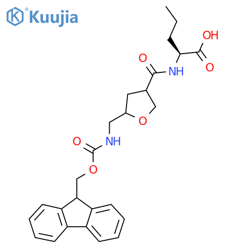 (2S)-2-({5-({(9H-fluoren-9-yl)methoxycarbonyl}amino)methyloxolan-3-yl}formamido)pentanoic acid structure