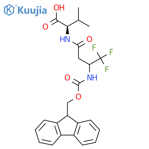 (2R)-2-3-({(9H-fluoren-9-yl)methoxycarbonyl}amino)-4,4,4-trifluorobutanamido-3-methylbutanoic acid structure
