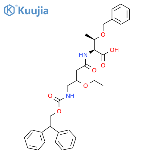 (2S,3R)-3-(benzyloxy)-2-3-ethoxy-4-({(9H-fluoren-9-yl)methoxycarbonyl}amino)butanamidobutanoic acid structure