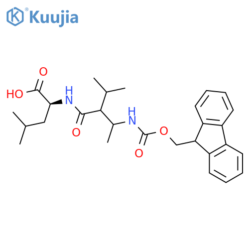 (2S)-2-3-({(9H-fluoren-9-yl)methoxycarbonyl}amino)-2-(propan-2-yl)butanamido-4-methylpentanoic acid structure