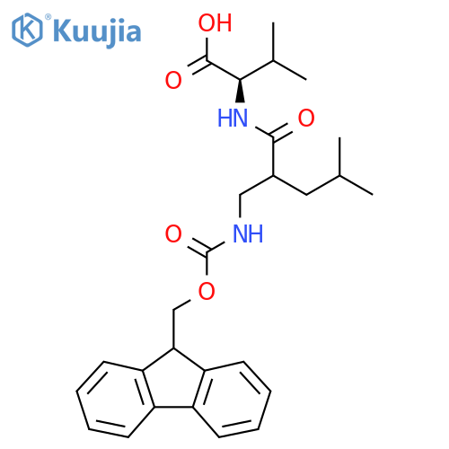 (2R)-2-{2-({(9H-fluoren-9-yl)methoxycarbonyl}amino)methyl-4-methylpentanamido}-3-methylbutanoic acid structure