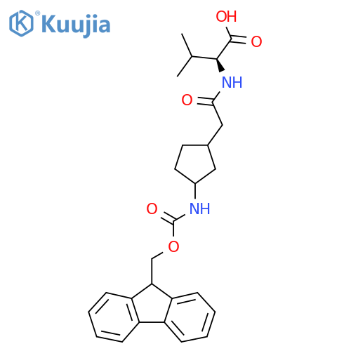 (2S)-2-{2-3-({(9H-fluoren-9-yl)methoxycarbonyl}amino)cyclopentylacetamido}-3-methylbutanoic acid structure