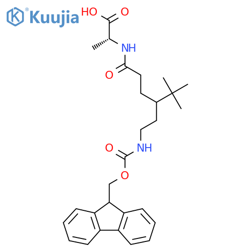 (2R)-2-{4-2-({(9H-fluoren-9-yl)methoxycarbonyl}amino)ethyl-5,5-dimethylhexanamido}propanoic acid structure