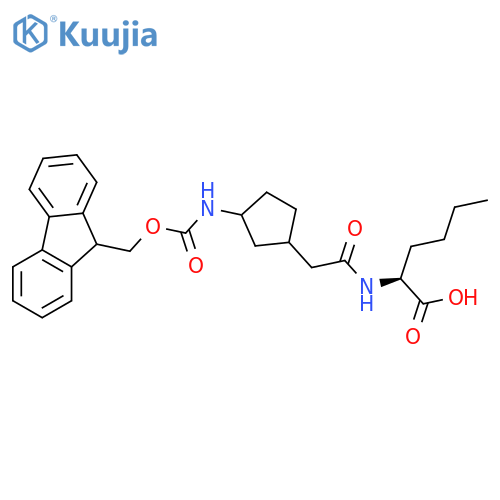 (2S)-2-{2-3-({(9H-fluoren-9-yl)methoxycarbonyl}amino)cyclopentylacetamido}hexanoic acid structure