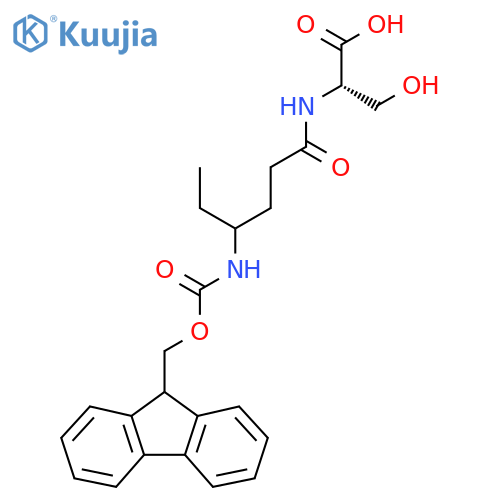 (2S)-2-4-({(9H-fluoren-9-yl)methoxycarbonyl}amino)hexanamido-3-hydroxypropanoic acid structure