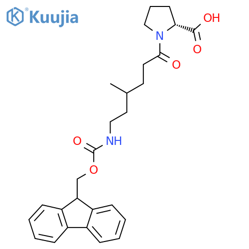 (2R)-1-6-({(9H-fluoren-9-yl)methoxycarbonyl}amino)-4-methylhexanoylpyrrolidine-2-carboxylic acid structure