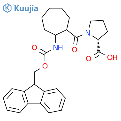 (2R)-1-2-({(9H-fluoren-9-yl)methoxycarbonyl}amino)cycloheptanecarbonylpyrrolidine-2-carboxylic acid structure