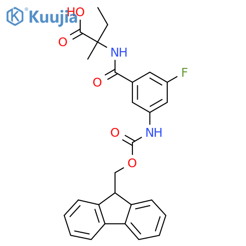 2-{3-({(9H-fluoren-9-yl)methoxycarbonyl}amino)-5-fluorophenylformamido}-2-methylbutanoic acid structure