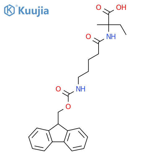 2-5-({(9H-fluoren-9-yl)methoxycarbonyl}amino)pentanamido-2-methylbutanoic acid structure