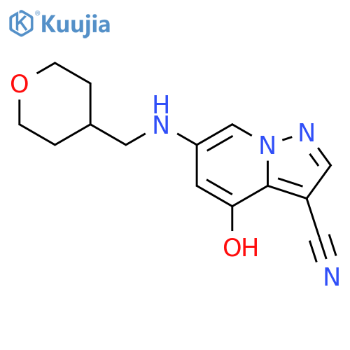 4-hydroxy-6-(tetrahydropyran-4-ylmethylamino)pyrazolo[1,5-a]pyridine-3-carbonitrile structure