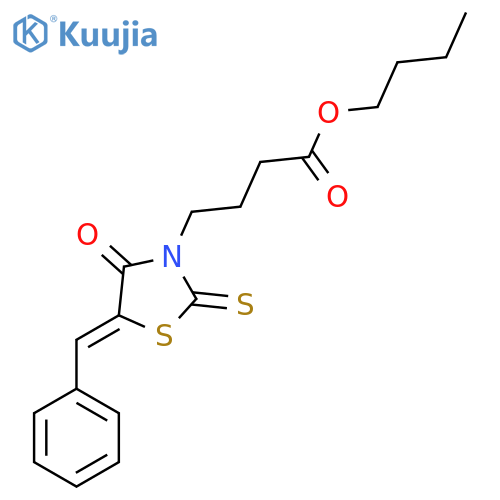 butyl 4-(5Z)-4-oxo-5-(phenylmethylidene)-2-sulfanylidene-1,3-thiazolidin-3-ylbutanoate structure