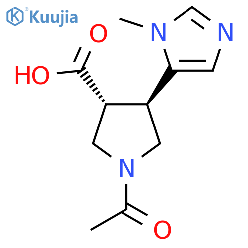rac-(3R,4R)-1-acetyl-4-(1-methyl-1H-imidazol-5-yl)pyrrolidine-3-carboxylic acid structure