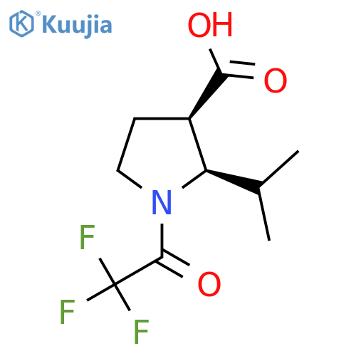 rac-(2R,3R)-2-(propan-2-yl)-1-(2,2,2-trifluoroacetyl)pyrrolidine-3-carboxylic acid structure