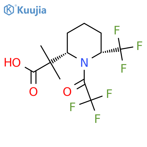 rac-2-methyl-2-(2R,6S)-1-(2,2,2-trifluoroacetyl)-6-(trifluoromethyl)piperidin-2-ylpropanoic acid structure