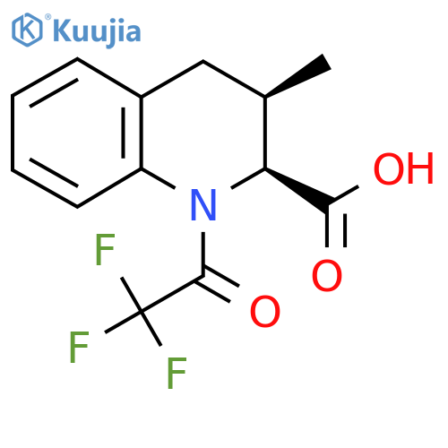 rac-(2R,3S)-3-methyl-1-(2,2,2-trifluoroacetyl)-1,2,3,4-tetrahydroquinoline-2-carboxylic acid structure