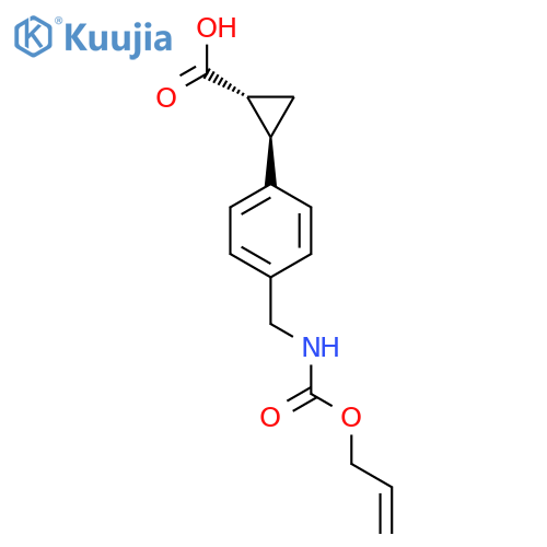 rac-(1R,2R)-2-[4-({[(prop-2-en-1-yloxy)carbonyl]amino}methyl)phenyl]cyclopropane-1-carboxylic acid structure