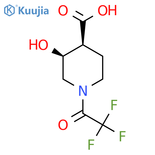 rac-(3R,4R)-3-hydroxy-1-(2,2,2-trifluoroacetyl)piperidine-4-carboxylic acid structure