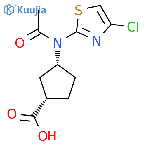 rac-(1R,3S)-3-N-(4-chloro-1,3-thiazol-2-yl)acetamidocyclopentane-1-carboxylic acid structure