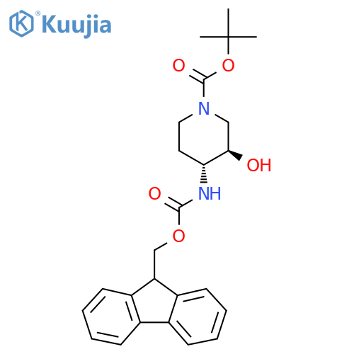 rac-tert-butyl (3R,4R)-4-({(9H-fluoren-9-yl)methoxycarbonyl}amino)-3-hydroxypiperidine-1-carboxylate structure