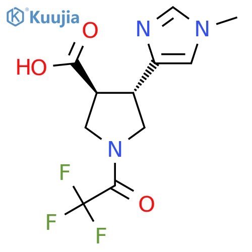 rac-(3R,4R)-4-(1-methyl-1H-imidazol-4-yl)-1-(2,2,2-trifluoroacetyl)pyrrolidine-3-carboxylic acid structure