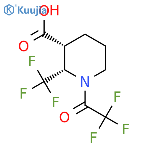 rac-(2R,3S)-1-(2,2,2-trifluoroacetyl)-2-(trifluoromethyl)piperidine-3-carboxylic acid structure