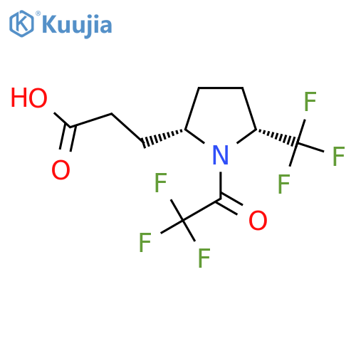 rac-3-(2R,5S)-1-(2,2,2-trifluoroacetyl)-5-(trifluoromethyl)pyrrolidin-2-ylpropanoic acid structure