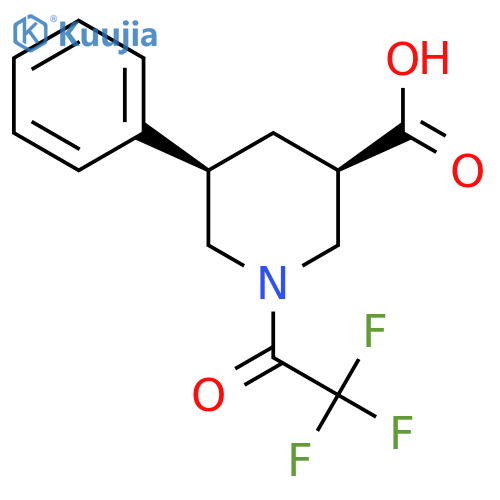 rac-(3R,5R)-5-phenyl-1-(2,2,2-trifluoroacetyl)piperidine-3-carboxylic acid structure