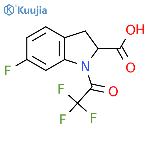 6-fluoro-1-(2,2,2-trifluoroacetyl)-2,3-dihydro-1H-indole-2-carboxylic acid structure