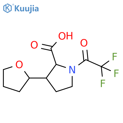 3-(Oxolan-2-yl)-1-(2,2,2-trifluoroacetyl)pyrrolidine-2-carboxylic acid structure