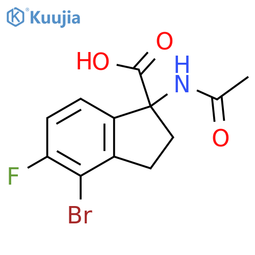 4-bromo-1-acetamido-5-fluoro-2,3-dihydro-1H-indene-1-carboxylic acid structure