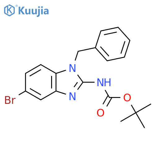 tert-butyl N-(1-benzyl-5-bromo-1H-1,3-benzodiazol-2-yl)carbamate structure