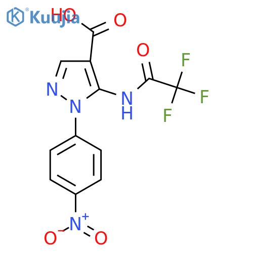 1-(4-nitrophenyl)-5-(2,2,2-trifluoroacetamido)-1H-pyrazole-4-carboxylic acid structure