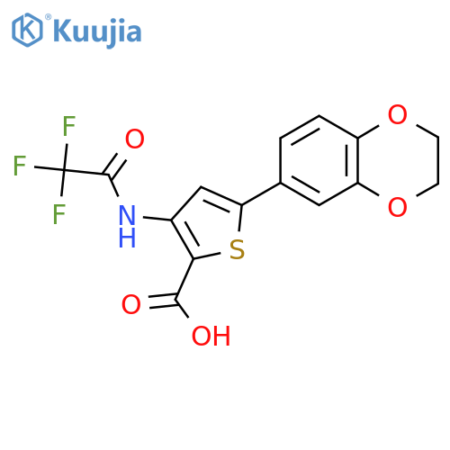 5-(2,3-Dihydro-1,4-benzodioxin-6-yl)-3-(2,2,2-trifluoroacetamido)thiophene-2-carboxylic acid structure