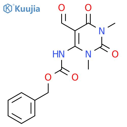 benzyl N-(5-formyl-1,3-dimethyl-2,6-dioxo-1,2,3,6-tetrahydropyrimidin-4-yl)carbamate structure
